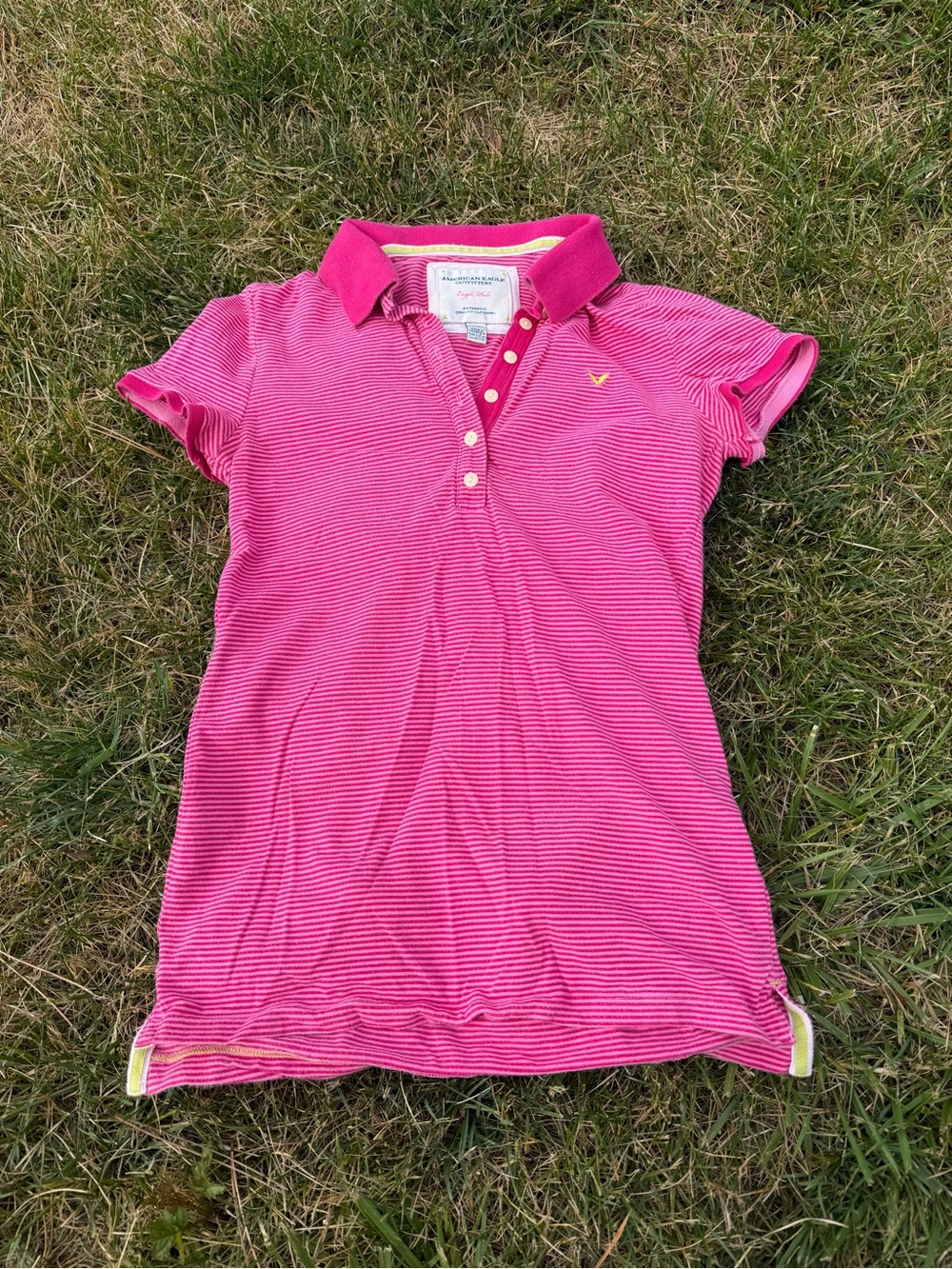 Y2K American Eagle Pink Striped Polo Tee Size M